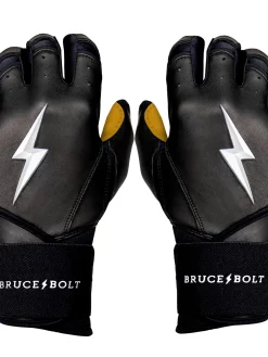 Bruce Bolt Batting Gloves – PREMIUM PRO Adult Long Cuff -Baseballism shop Long Cuff Black 1 1
