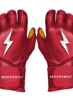 Bruce Bolt Batting Gloves – PREMIUM PRO Adult Long Cuff -Baseballism shop Long Cuff Red 1 1