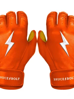Bruce Bolt – PREMIUM PRO Adult Short Cuff Batting Gloves -Baseballism shop Short Cuff Orange 1 1