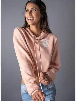 State Forty-Eight State Forty Eight Womens Cropped Fleece Hoodie Classic Pocket Peach & White -Baseballism shop state forty eight state forty eight womens cropped 1